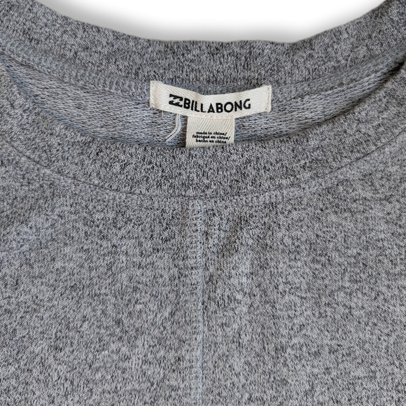 Billabong Heather Gray Knit Pullover Sweatshirt Tie Front, Bishop Sleeves sz M - Picture 2 of 5